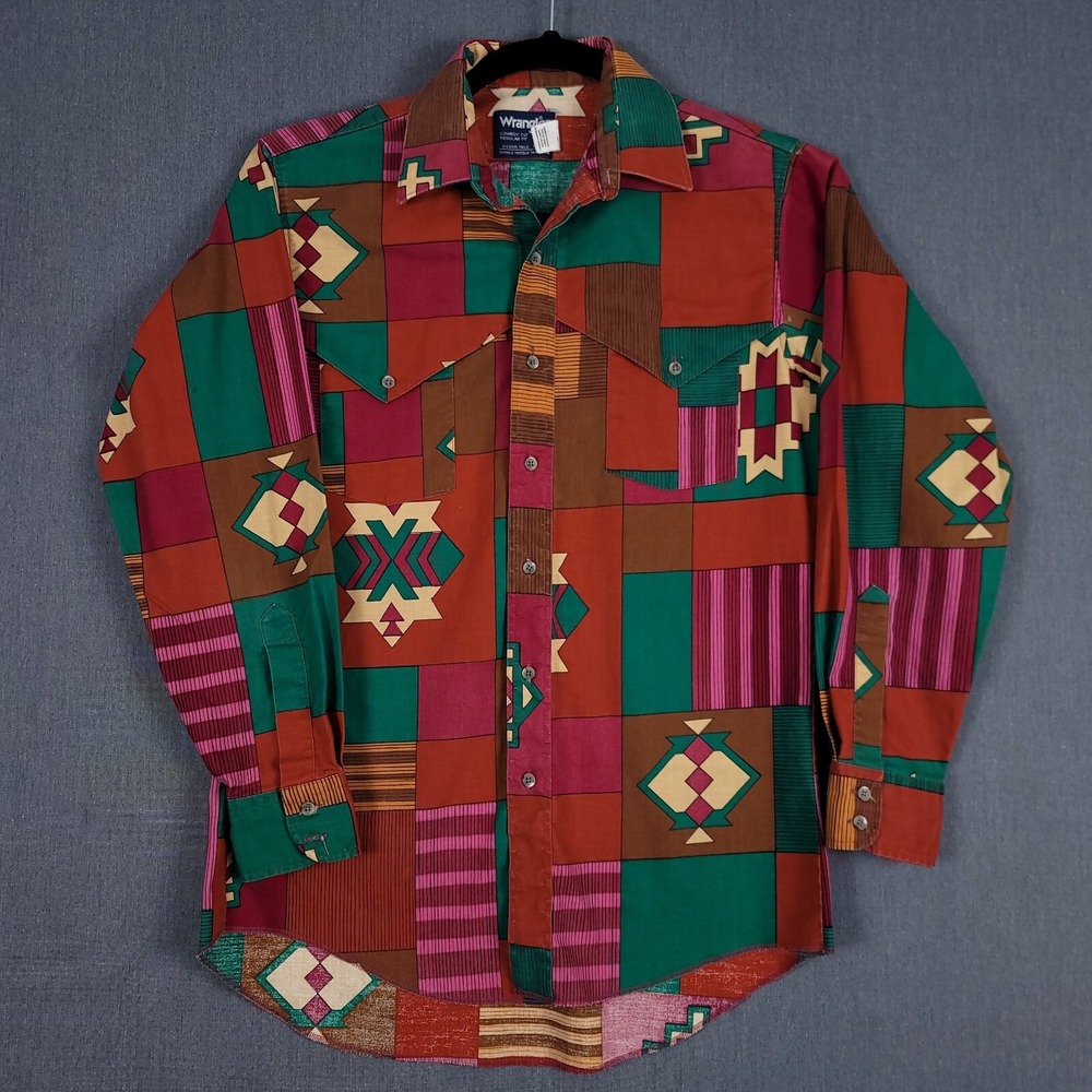 Wrangler Southwestern Shirt Mens 15.5‎ 33 X Long Tails Aztec Western Button Up